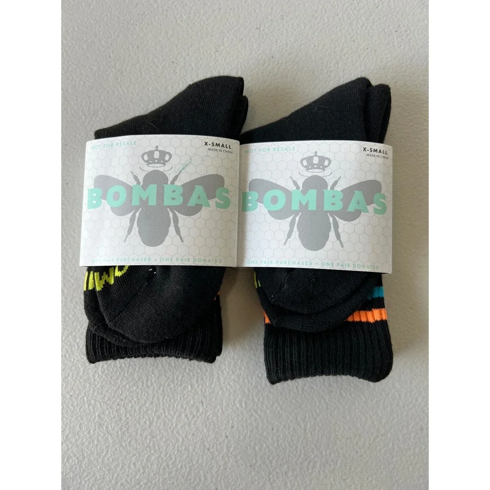 New 2 Pairs of Black Bombas XS Youth Socks HoneyComb Crew Calf